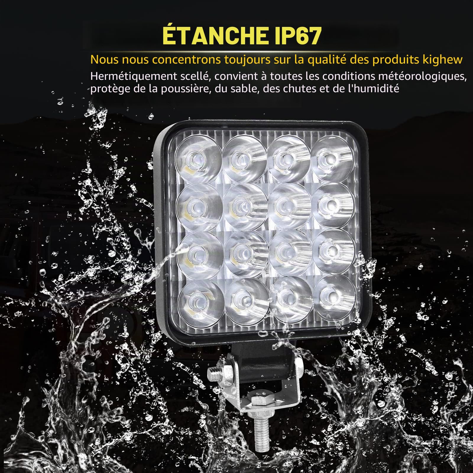 PICAA Phare de Travail LED, 4 PCS 3.3 Pouces Mini 48W Spot Projecteur LED | longue portée, Carré,Feux de Travail, 12V 24V, hors route pour Voiture 4x4 Truck ATV SUV Camion Tracteur Moto