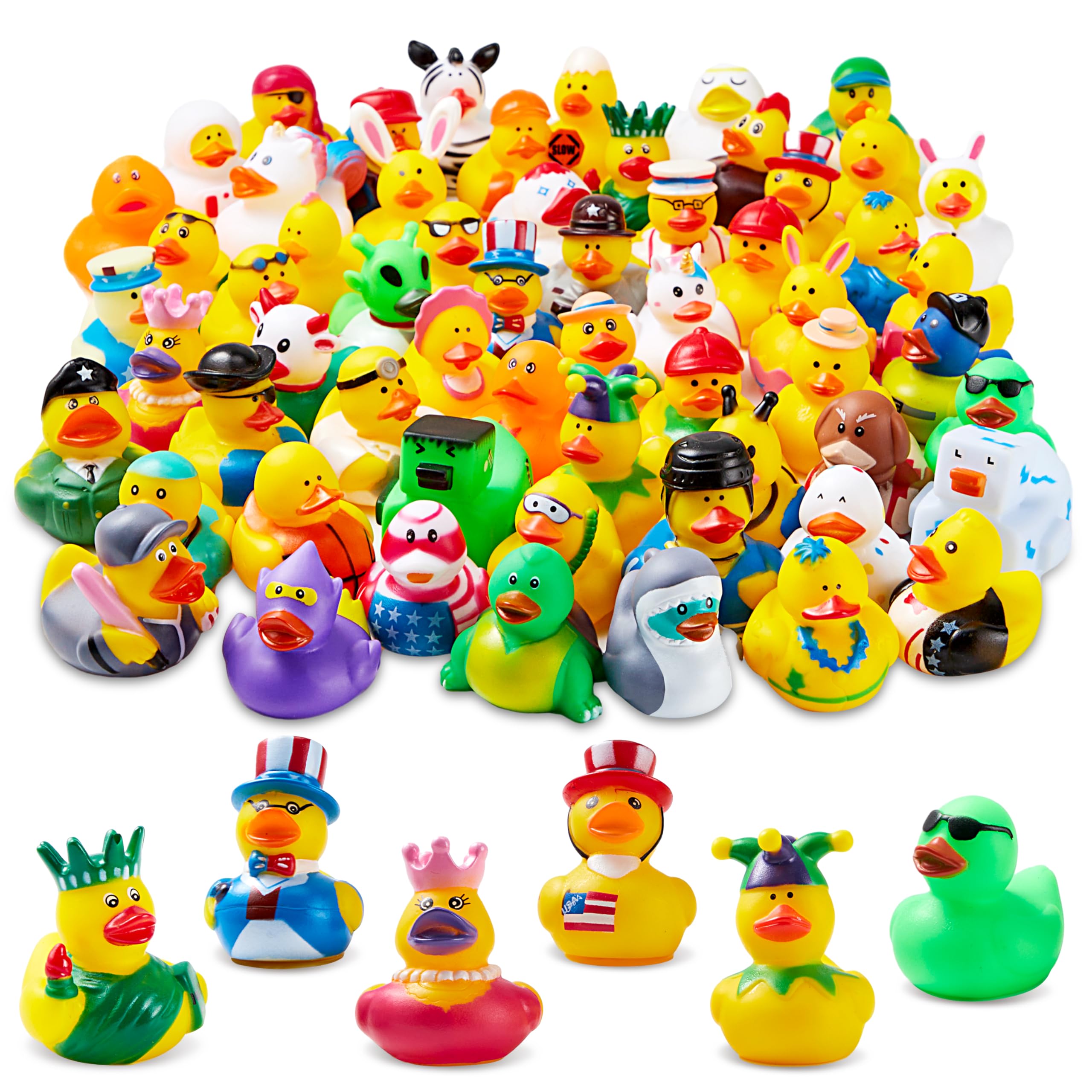 JOYIN 60 Pcs Rubber Ducks, Assorted Rubber Duckie Toys with Mesh Carry Bag for Kids Baby Bath Shower Toys, Beach Pool Activity, Carnival, Holiday Party Favors