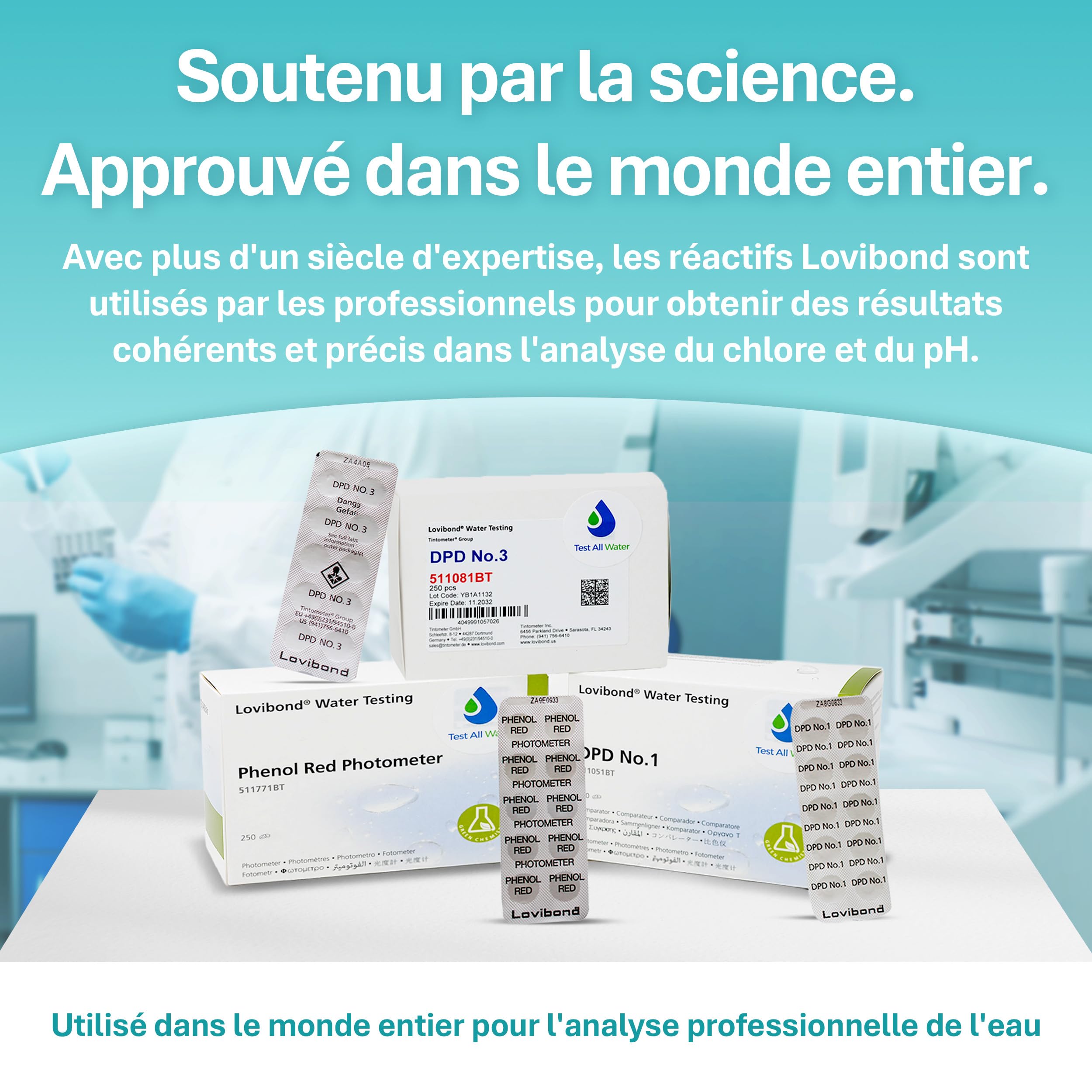 Lovibond DPD No.1, DPD No.3 et pH 250 comprimés