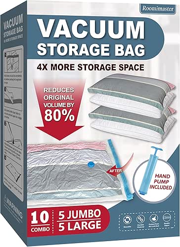 10 Pack Vacuum Storage Bags with Pump, 5 Jumbo and
