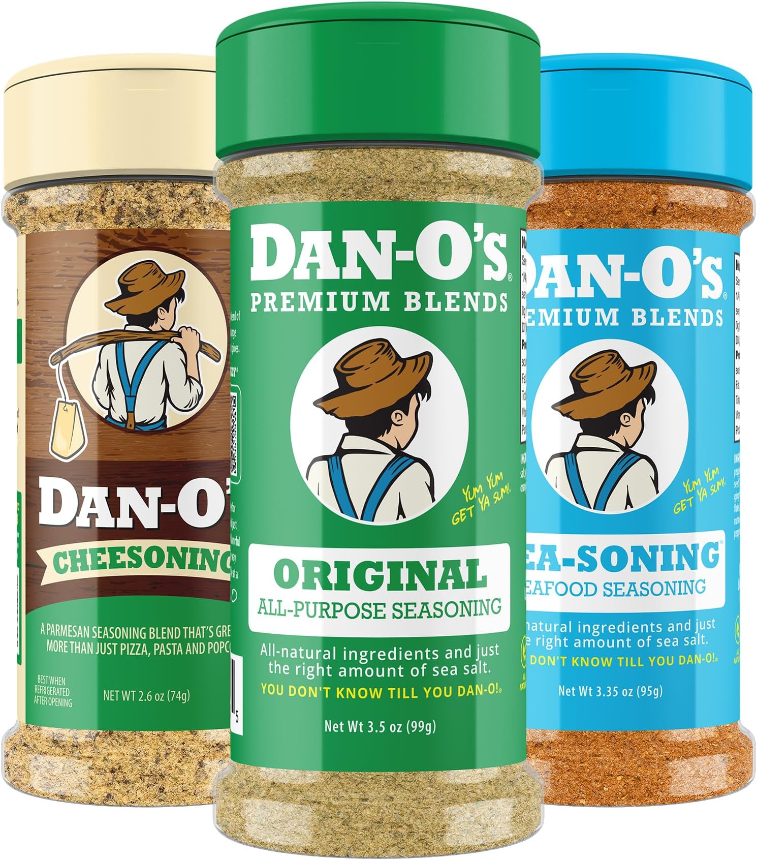 Dan-O's 3 Bottle Seasoning Set, Small Bottles, 3 Pack, Includes Cheesoning, SEA-soning and Original Seasonings, Sugar Free, Zero Calorie, Use this Seasoning Kit to Craft a Marinade, Dry Rub or Sauce