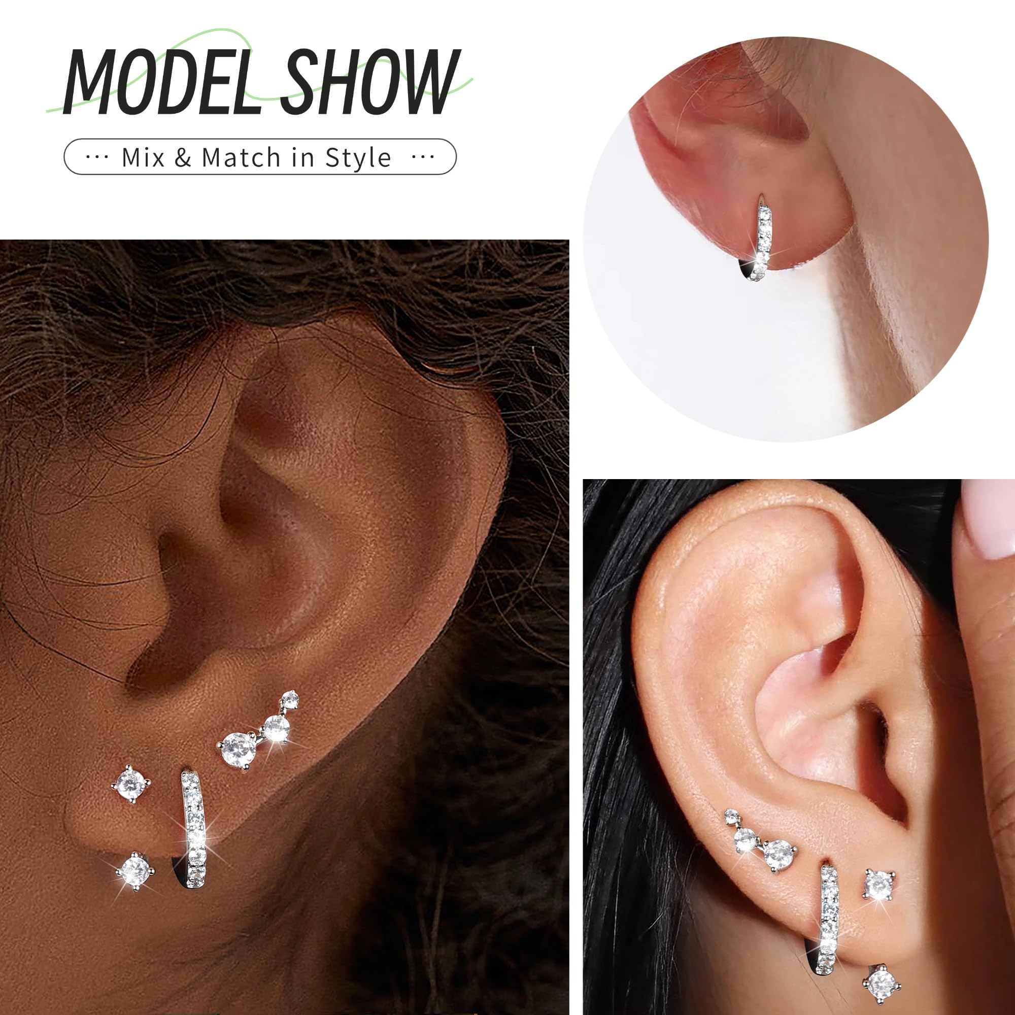 MACACHII Orecchini Donna Argento 925 Placcati Oro 14K - Set 3 Paia Orecchini a Lobo, Cerchio, Helix - Anallergici, Idee Regalo Gioielli per Piercing Multipli