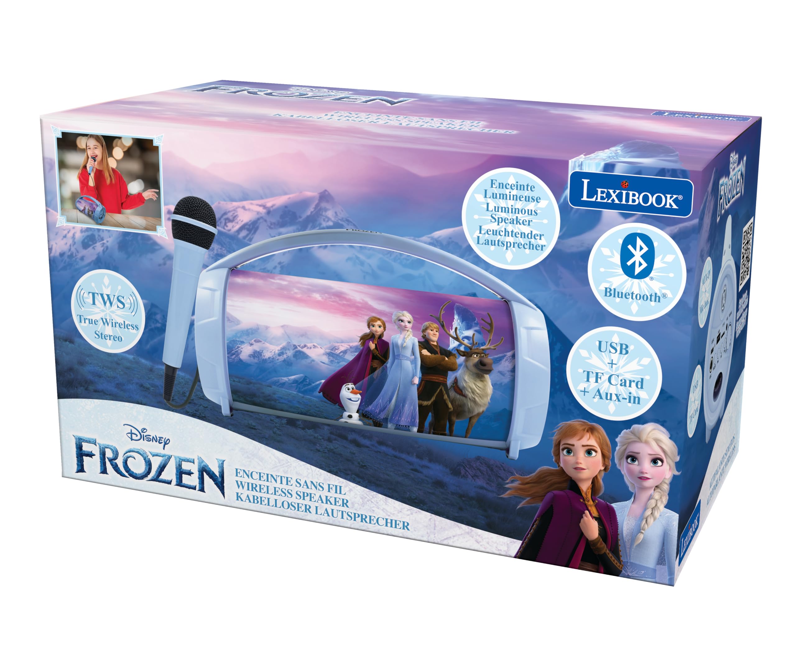 Lexibook, La Reine des Neiges Enceinte Karaoké Bleu Violet, BTP585FZZLXB