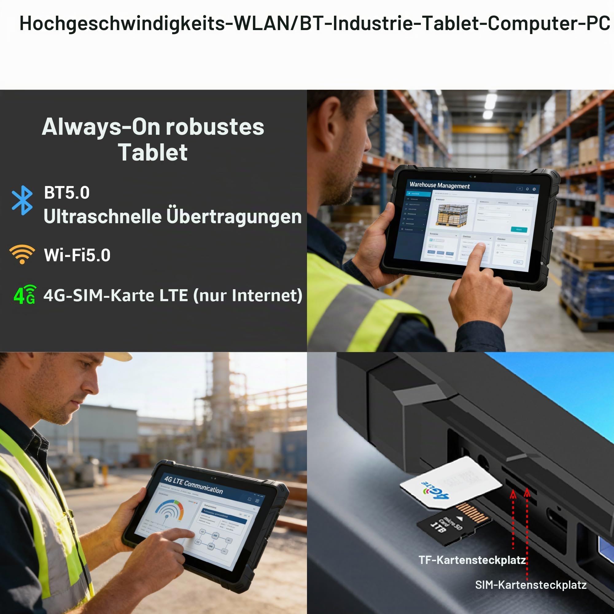 Robustes Tablet PC Win11 Outdoor PC Tablet Staubdichtes Wasserdicht Stoßfest, N150, 16GB Ram, 256GB Rom, Sonnenlichtlesbares Display, SIM 4G, GPS, NFC, Barcode Scanning, Type-C, RS232