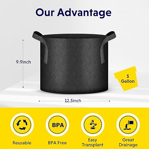 Miniatura 9 de iPower Paquete de 20 bolsas de cultivo de 2 galones, 10.58 oz de grosor, macetas de tela de aireación no tejida, contenedores resistentes con asas