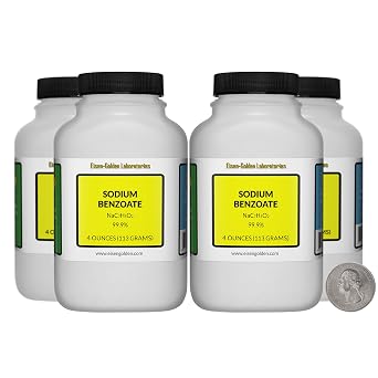 Sodium Benzoate [NaC7H5O2] 99.9% USP Food Grade Micropellets 1 Lb in 4 Bottles