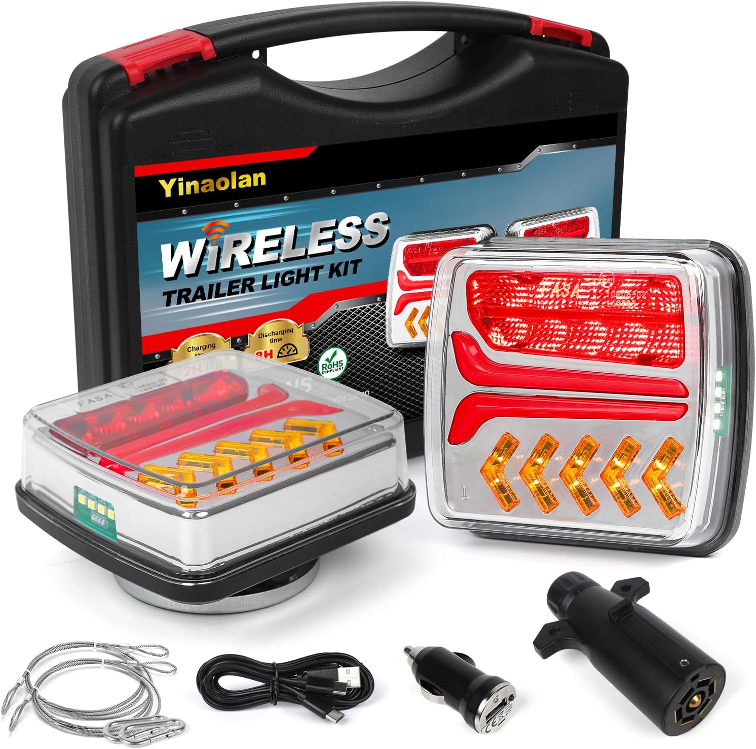 Magnetic Wireless LED Trailer Tail Lights, Wireless Trailer Lights for Towing, Rechargeable Portable LED Stop/Turn/Tail Lights Kit for Truck Trailers, Caravans, Campers, RVs, Vans, Boats