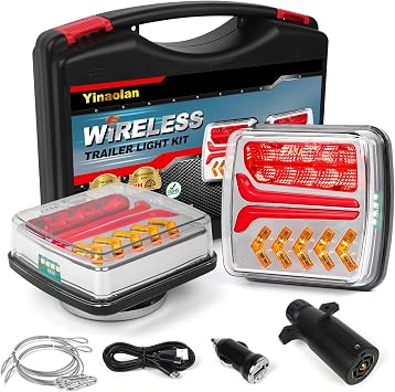 Magnetic Wireless LED Trailer Tail Lights, Wireless Trailer Lights for Towing, Rechargeable Portable LED Stop/Turn/Tail Lights Kit for Truck Trailers, Caravans, Campers, RVs, Vans, Boats