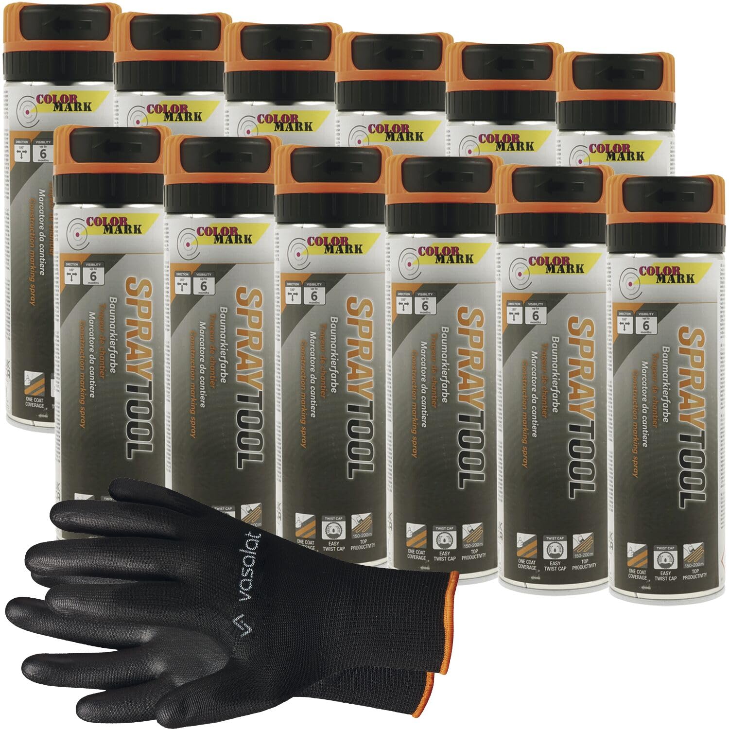 vasalat Markierungsspray Set - Markierspray Neon orange für schnelle und saubere Markierungen, 12 Stück