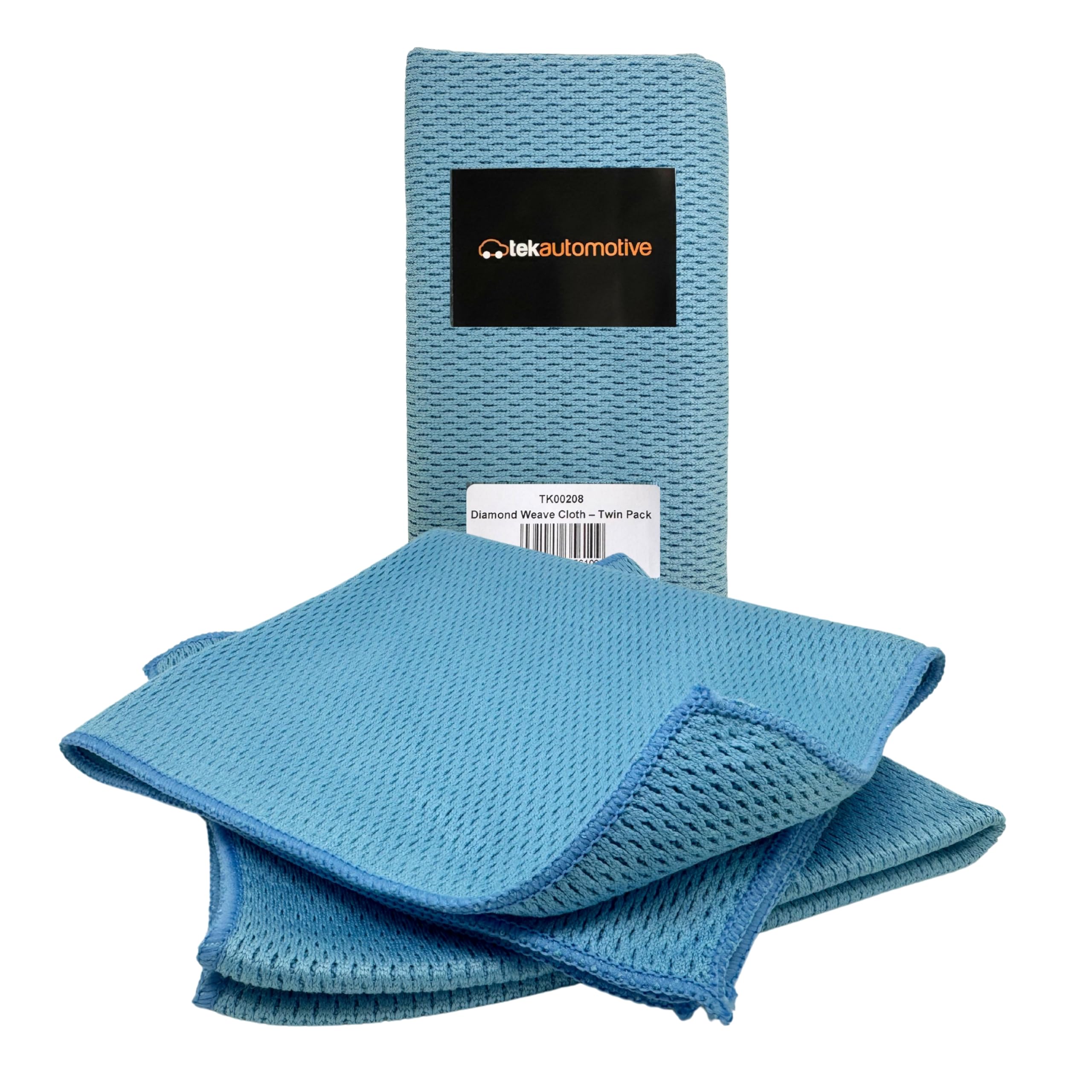 Tek Automotive Blue Car Glass Cloth Diamond Weave 40X40cm Twin Pack – Streak-Free Microfibre For Window Cleaning & Polish Buffing