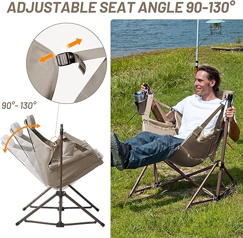 Miniatura 4 de TIMBER RIDGE Silla Hamaca de Camping con Respaldo Ajustable, Silla Hamaca Plegable de Servicio Pesado Soporta 300 libras, Silla Hamaca Portátil para