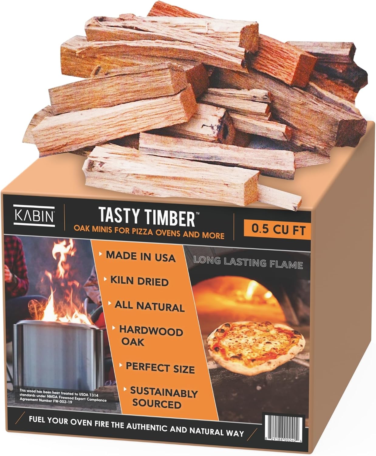 KABIN Tasty Timber - 13 LBS Kiln-Dried Oak Minis for Pizza Ovens & More - Made in USA, All-Natural Hardwood, Perfectly Sized, Sustainably Sourced Fuel