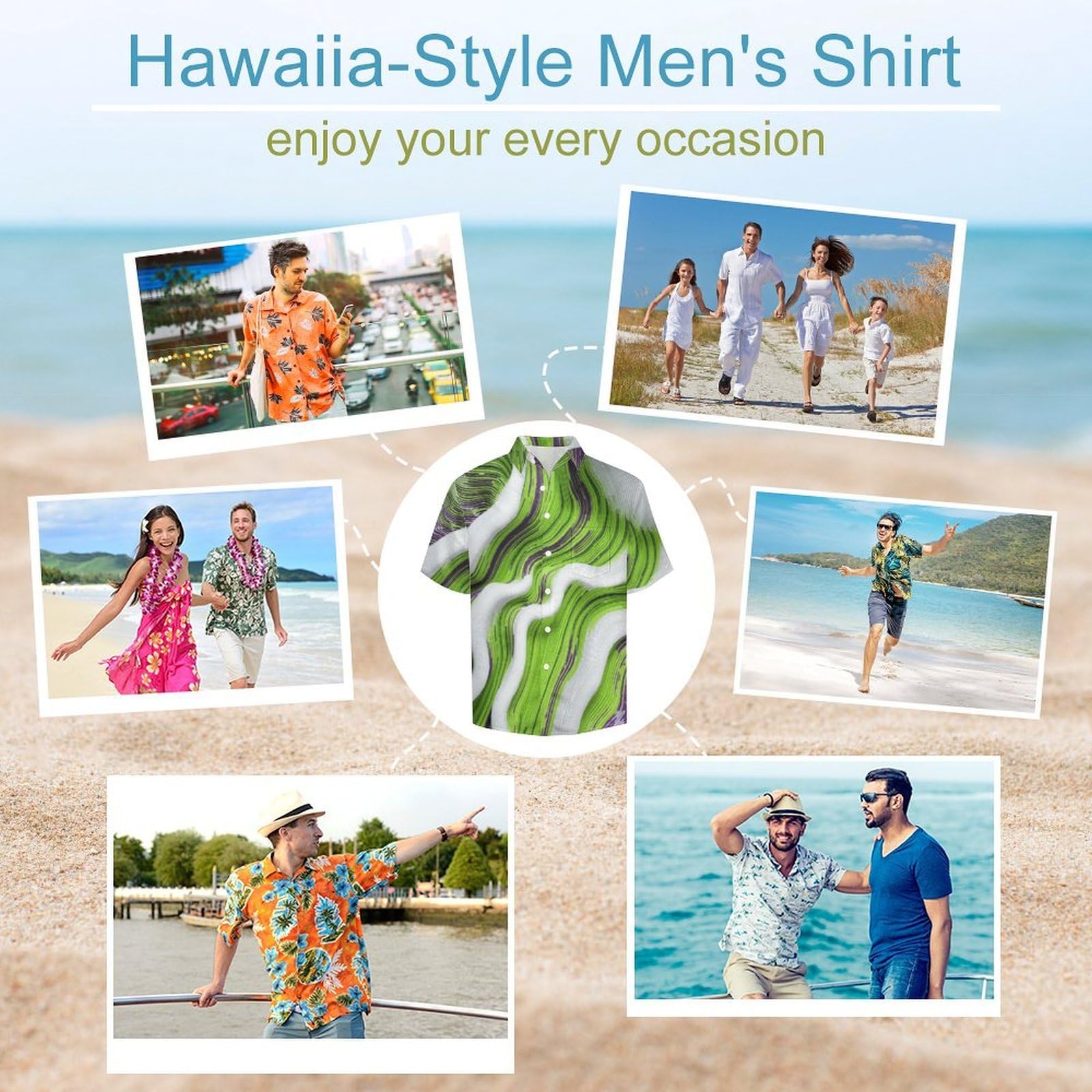 Camicia da Uomo a Maniche Corte con Bottoni, Stile Glitch Realistico Artistico con Stampa Onda, vestibilità Regolare, Camicie da Spiaggia Estiva Hawaiano, Aloha
