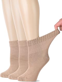 Women's Bamboo Diabetic Ankle Socks, Super Soft Seamless Toe Non Binding, Wide, Loose Fit & Stretchy, 3 Pairs
