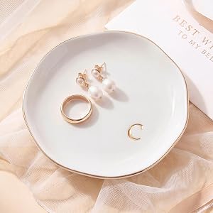 Ceramic Jewelry Tray, White Initial C Personalized Jewelry Dish