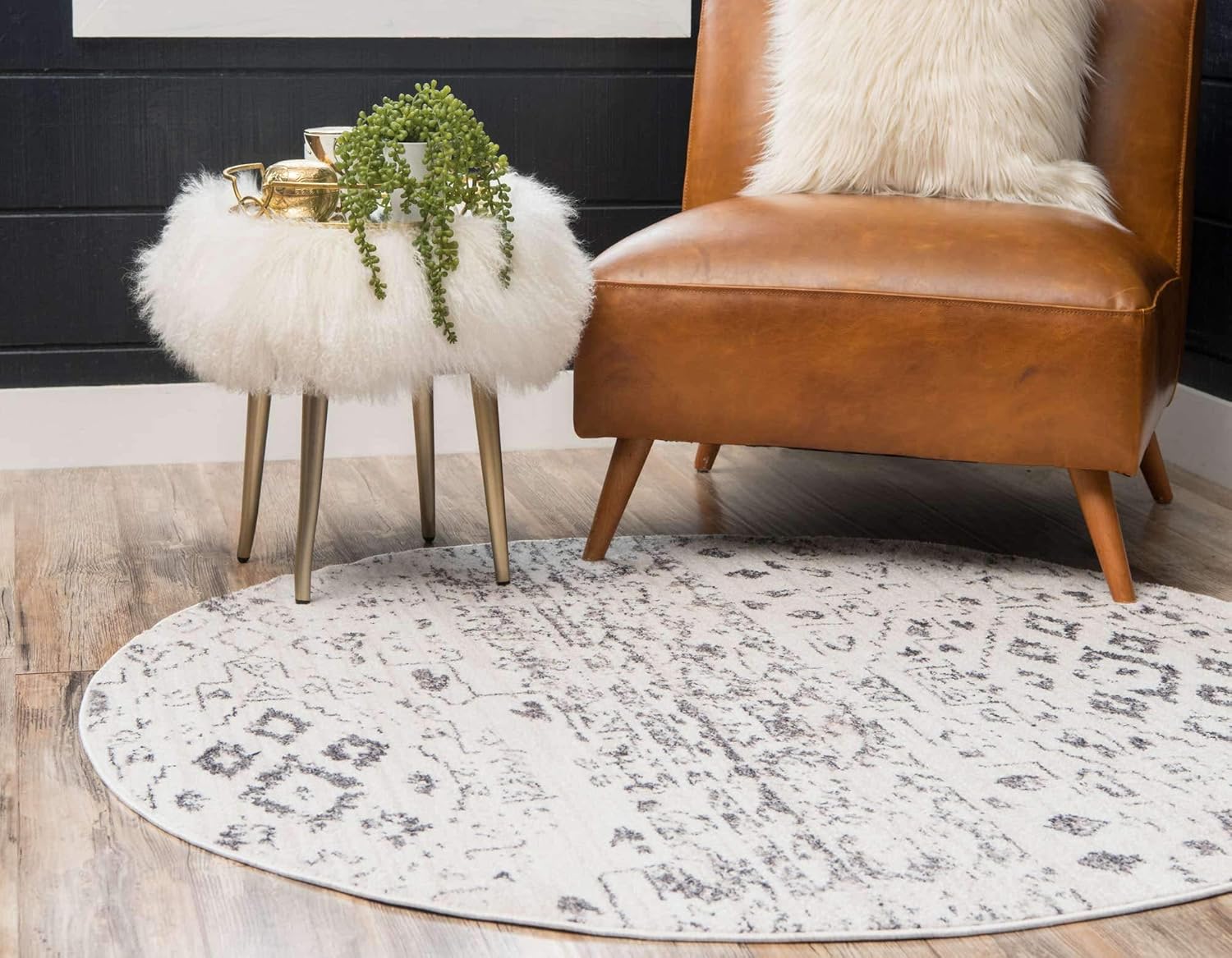 Unique Loom Basilica Collection Traditional Vintage Bohemian Inspired with Colorful Design Area Rug (3' 3 x 3' 3 Round, Ivory/ Gray)