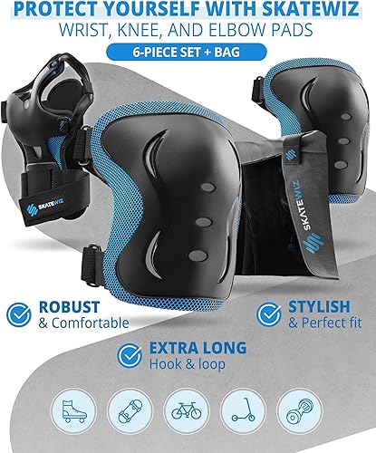 Miniatura 3 de SKATEWIZ Juego de rodilleras y coderas para niños y adultos con protectores de muñeca para patinaje sobre ruedas [6 piezas] - Equipo de protección