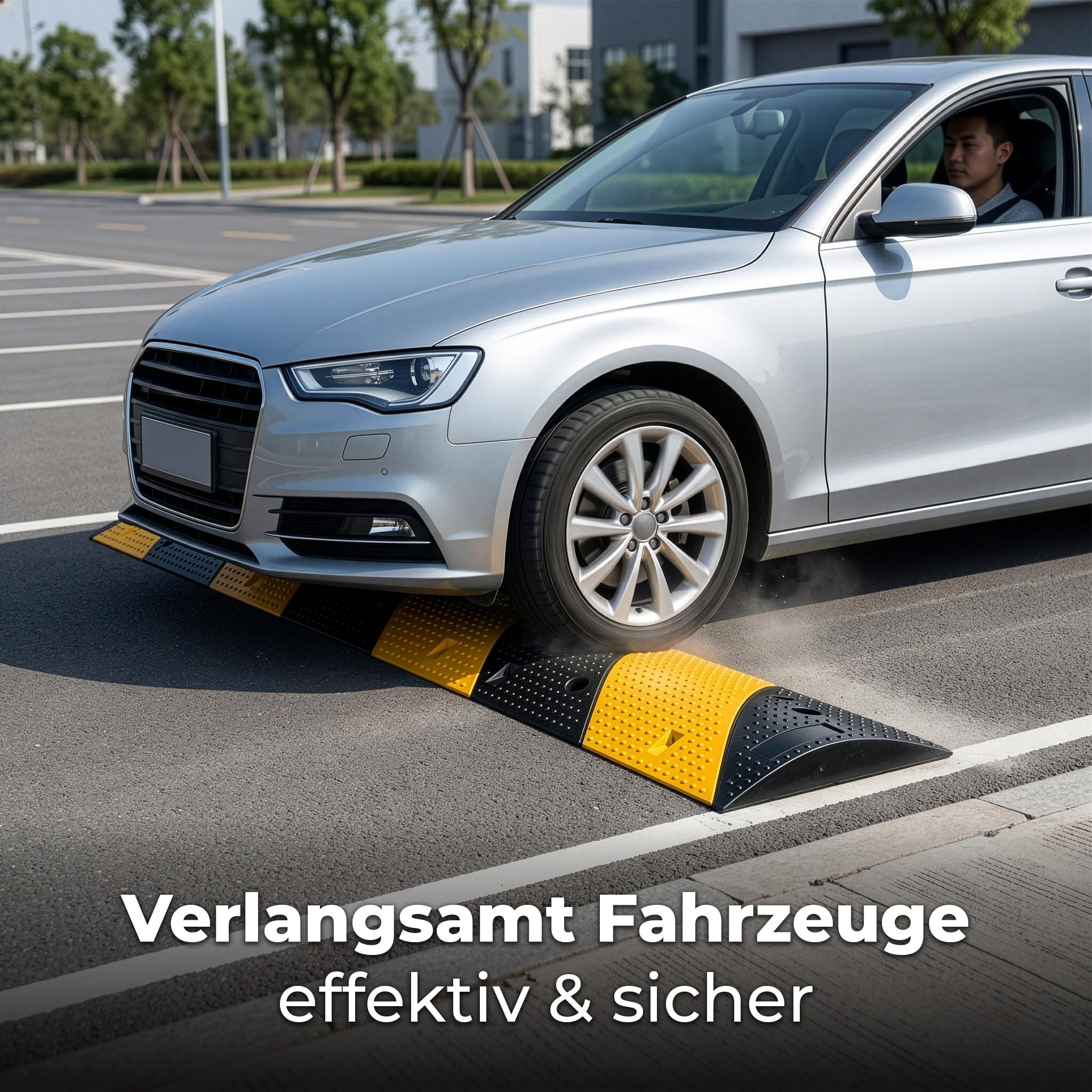 KARAT Gummi Bodenschwelle Hochwertige Fahrbahnschwelle für Effektive Geschwindigkeitsbegrenzung Temposchwelle Schwarz-Gelb 100 x 30 x 5 cm Pico