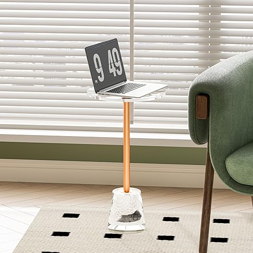 Miniatura 34 de Mesa auxiliar de acrílico transparente, mesa auxiliar gruesa con metal de latón cepillado, mesita de noche transparente, mesas de bebidas para sala