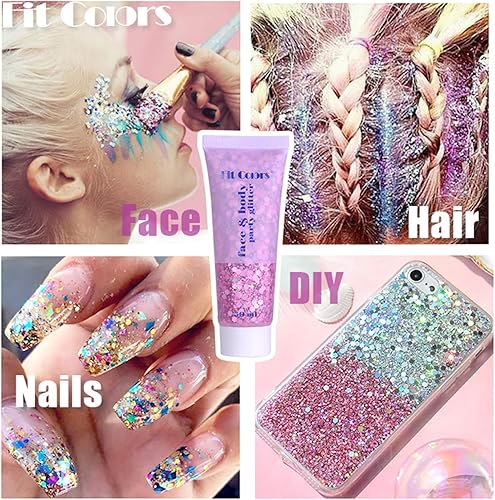 Miniatura 7 de AKARY Gel con purpurina blanca para la cara, gel de escamas de sirena, gel holográfico con purpurina gruesa para cuerpo, cabello, cara, uñas, sombra