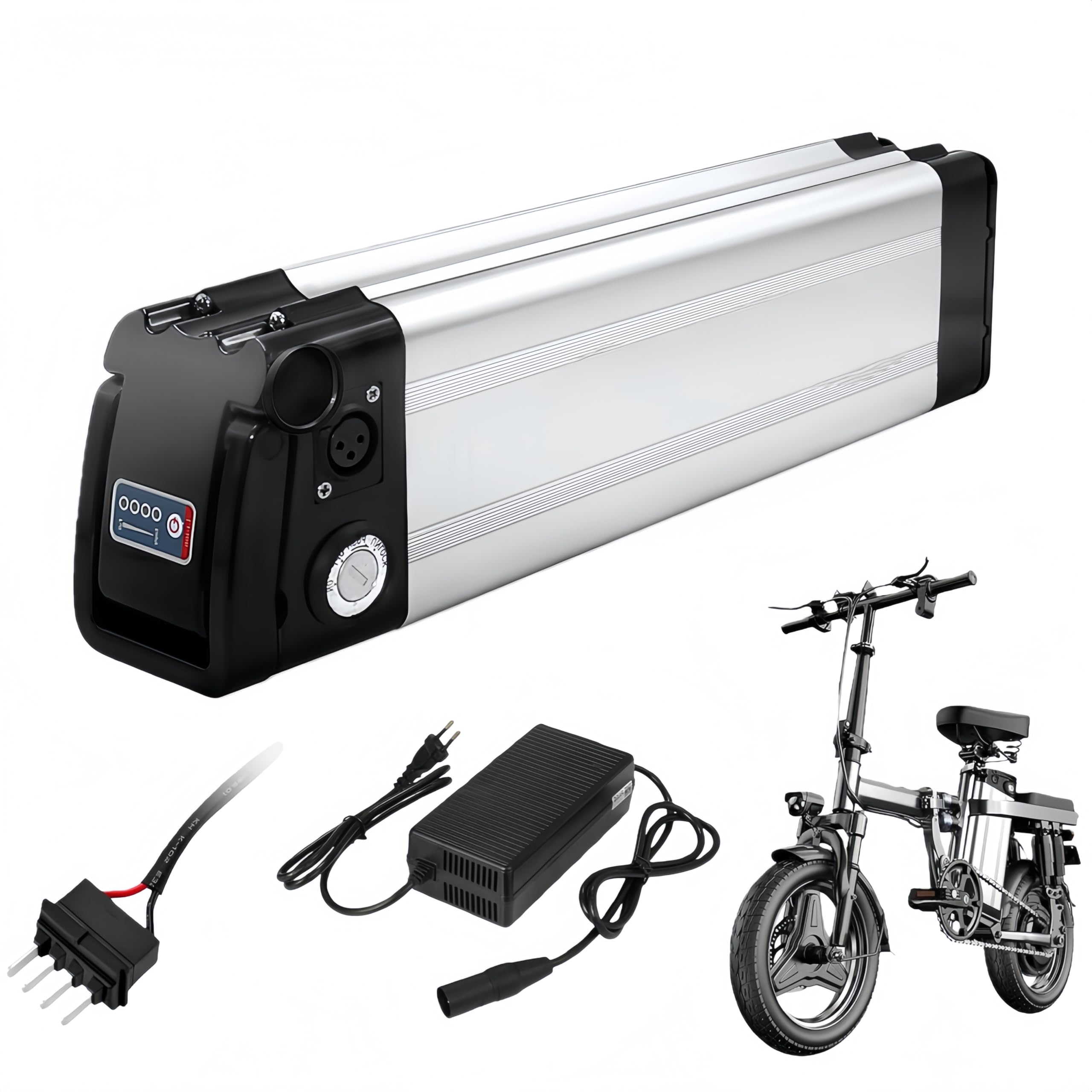 X-go Batteria Ebike, 48V 13AH 4-Pin Batteria per bicicletta elettrica, con caricatore, blocco sicuro, indicatore luminoso a LED per 750W 500W 350W 250W 100W Motore (48V 13AH 4-Pin)