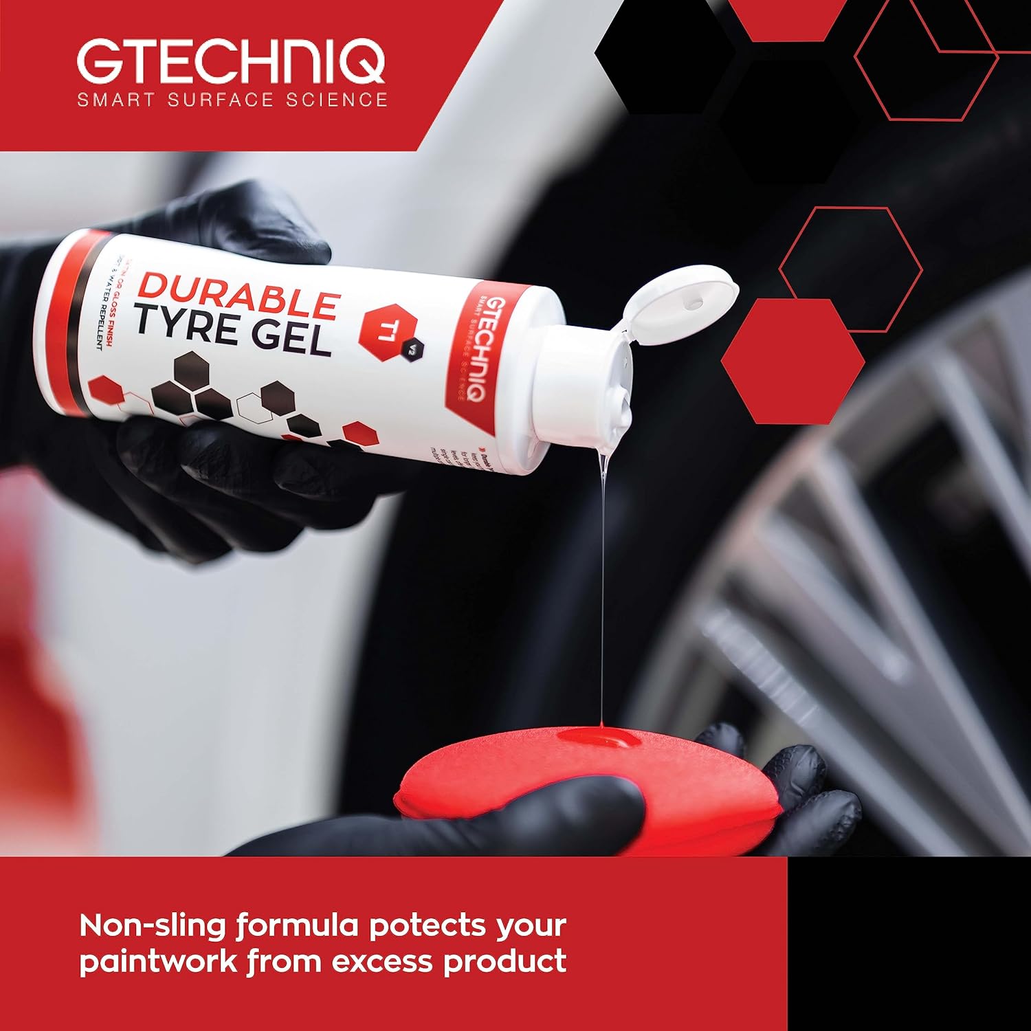 Gtechniq T1 Durable Tyre Gel for Car Tyre Shine, Car Wheel Cleaner Repels Water, Dirt and Grime, Restores Tyre Black Finish, Anti-Sling Formula, 100% Biodegradable, 250ml - Image 5
