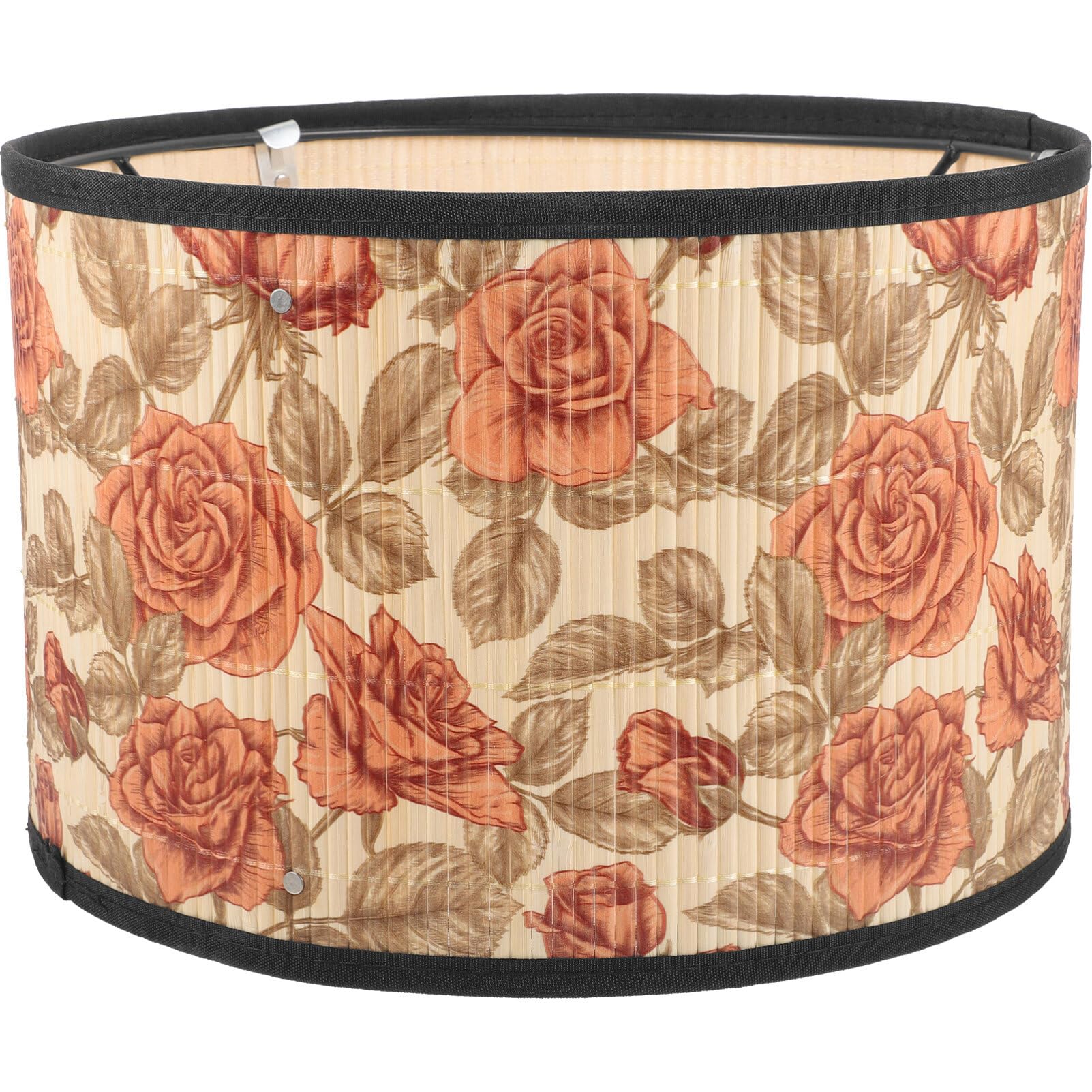 Veemoon Bamboo Lampshade Table Lamp with Floral Print, Simplistic Style and Sturdy Metal Frame, Fit for E27 Bulb, for Bedroom or House Decor, Charming and Elegant Design
