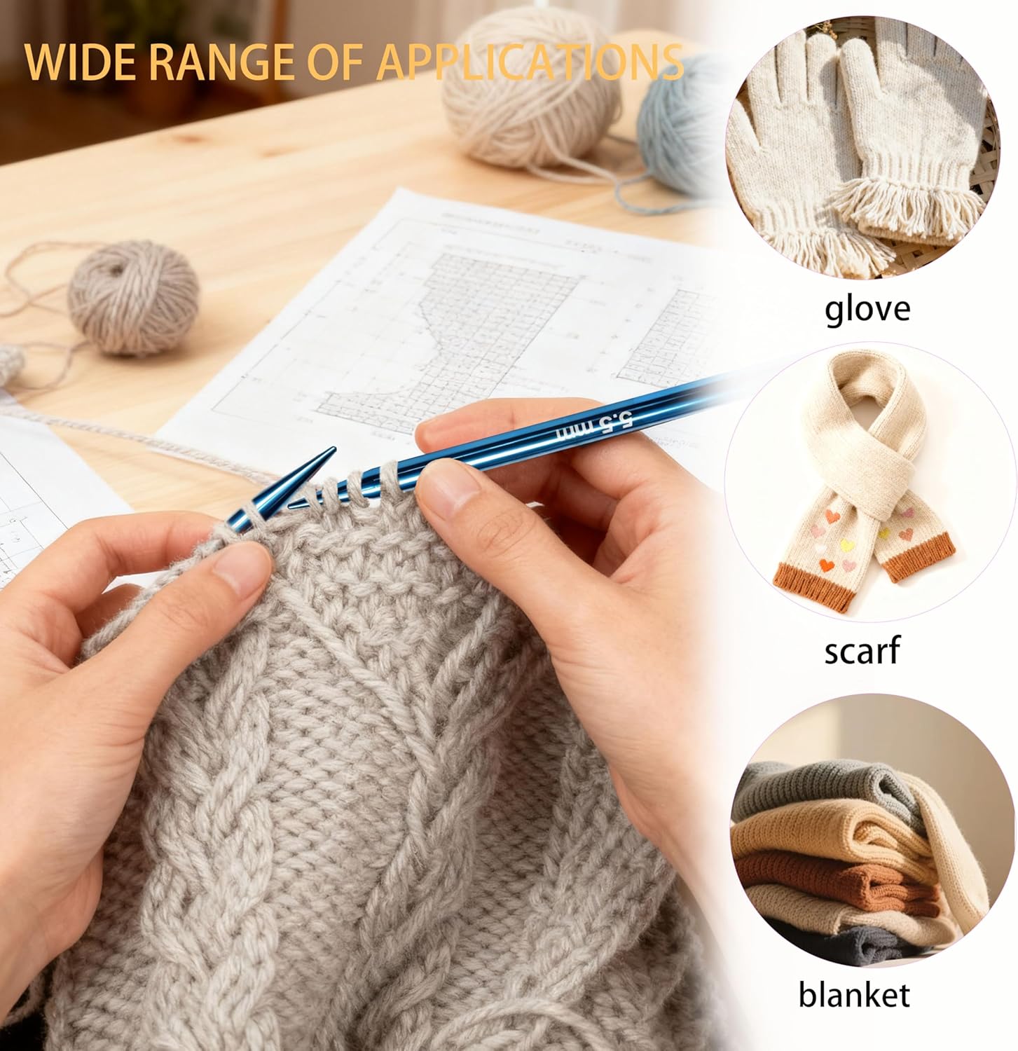 13 Pairs Circular Knitting Needles Set, 4 Inch Aluminum Interchangeable Knitting Needles Set (3mm-10mm) with 4 Cables, Accessories & Case, Ideal for Knitting Socks, Scarves, Blankets, Dog Kennels