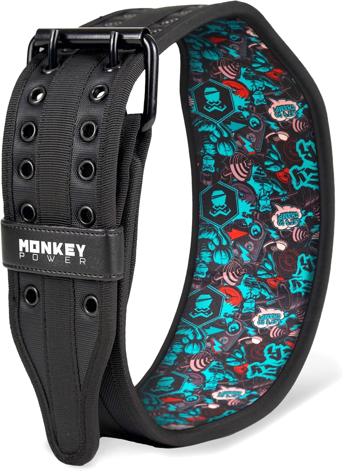 NEW Weightlifting Belt with Eyelets, Model NY-Power, Monkey Power Fit brand, MADE IN MEXICO from quality export materials, Waist Belt, Fitness Belt, Gym Belt, BLUE GRAFFITI (Large)