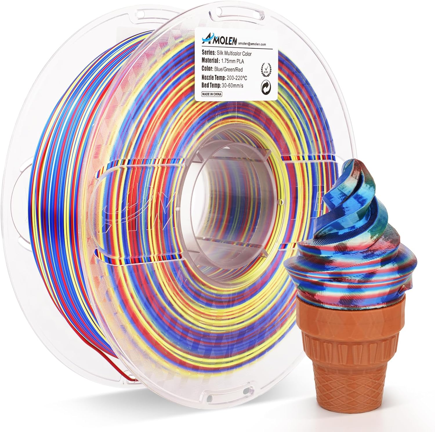 AMOLEN S-Series Silk PLA Bundle Blue Red Green & Black Red 1kg 3D Printer Filament