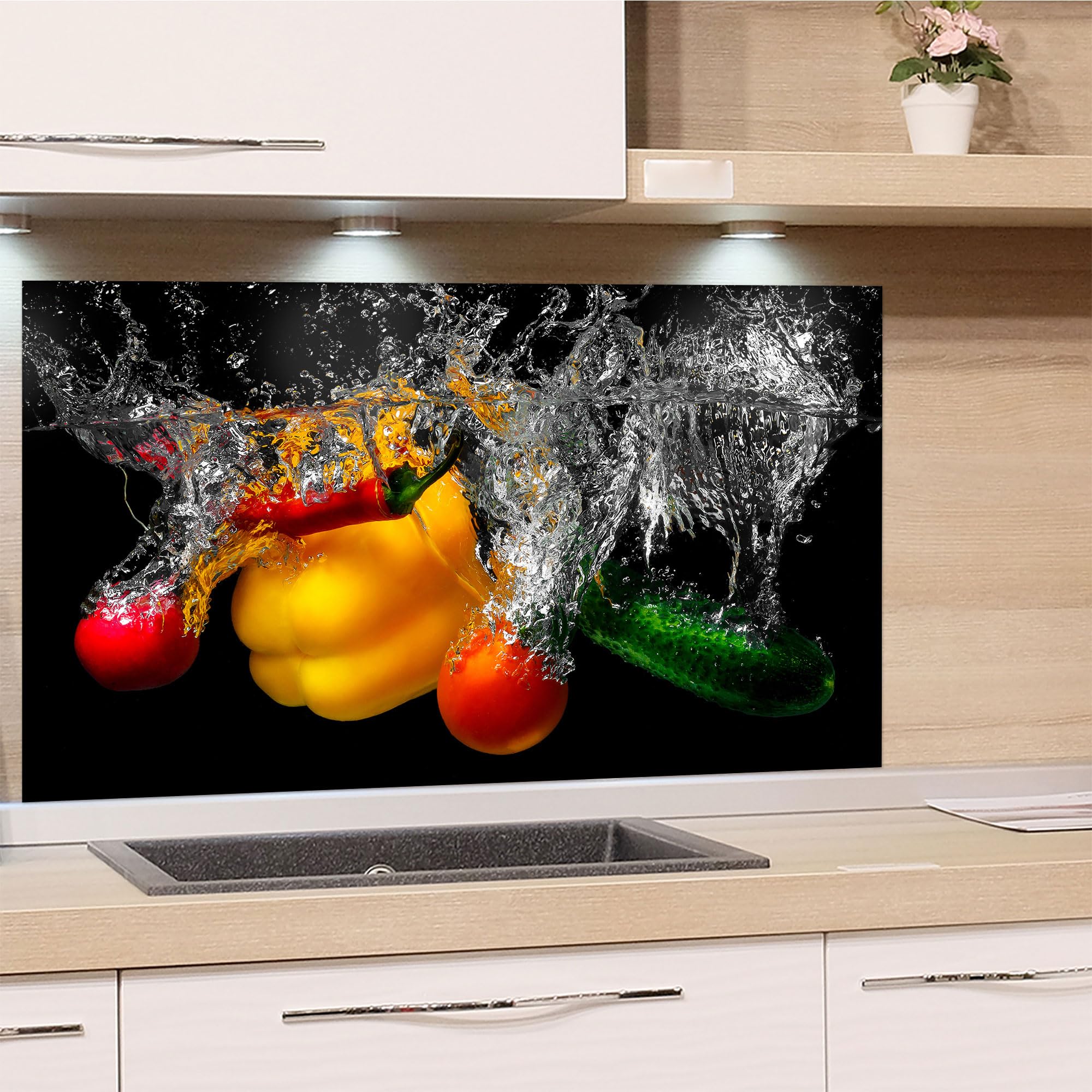 GRAZDesign Spritzschutz Küchenrückwand Glas Küche für Herd & Küchenspüle, Schwarz Gemüse - Glasplatte für Rückwand Küchenwand Wandschutz 80x50cm