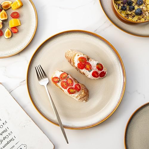 Miniatura 10 de LERATIO Kahki - Juego de 4 platos de cerámica de porcelana esmaltada reactiva de 10.5 pulgadas, juego de vajilla de forma moderna para cocina,