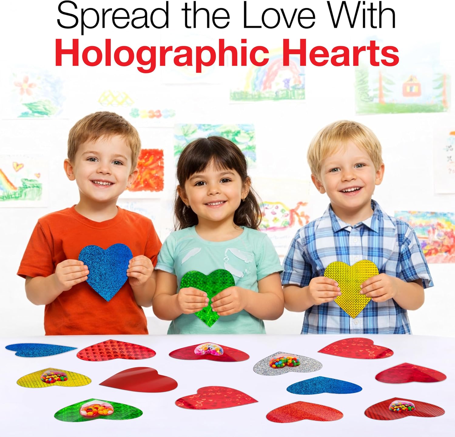 Hygloss Paper Hearts Holographic Card Stock - 6-Inch Heart Cut Outs with Sparkly Rainbow Shimmer - 10 Assorted Designs for Classroom Bulletin Boards and Crafts