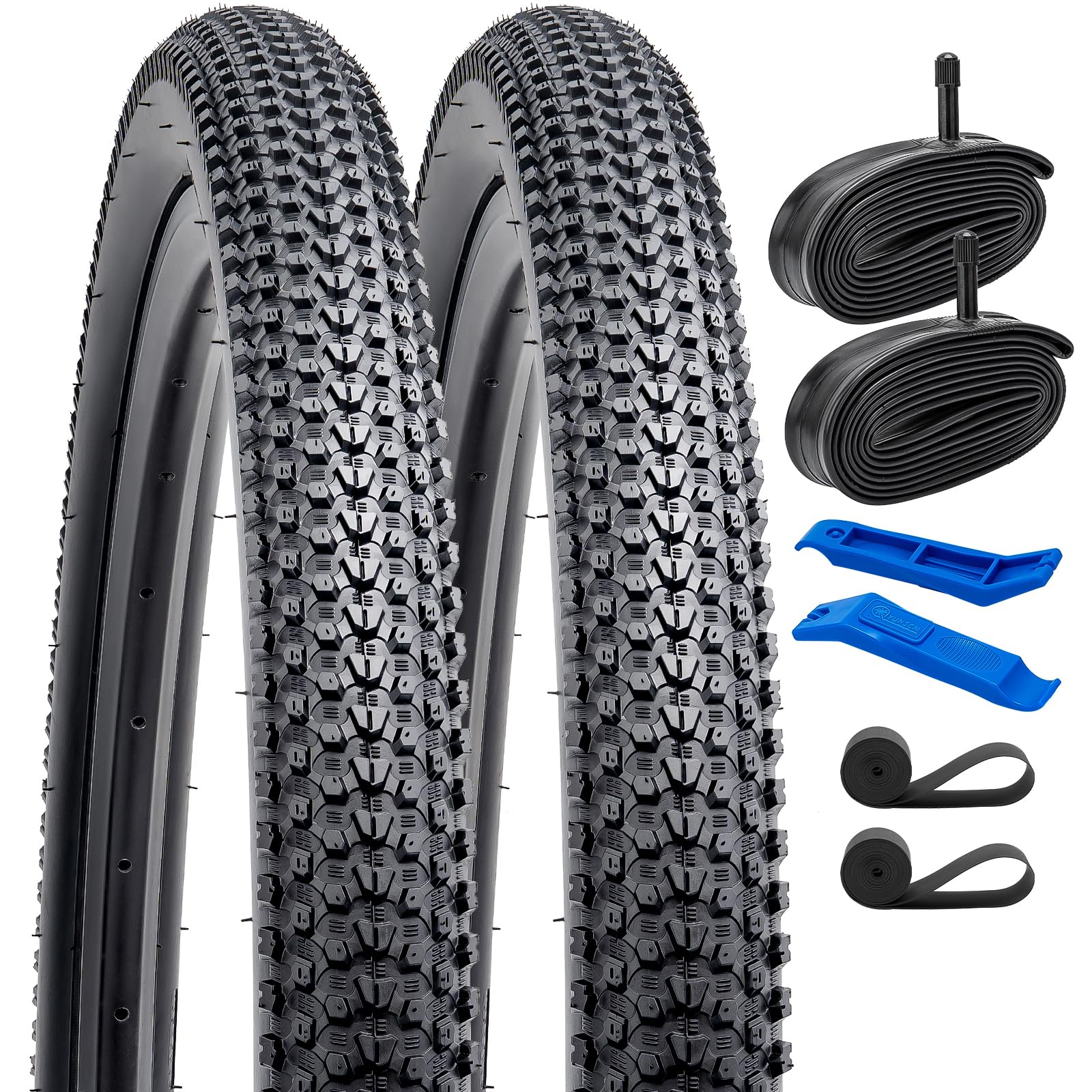 YunSCM Set van 2 120TPI Nylon Lekbestendige 27,5 Inch Fietsbanden, 27,5 x 2,25 Mantel 57-584 en 27,5 Fietsband Binnenband AV32 mm Ventiel Compatibel 27,5 x 2,20 27,5 x 2,25 27,5 x 2,30 Fietsbanden