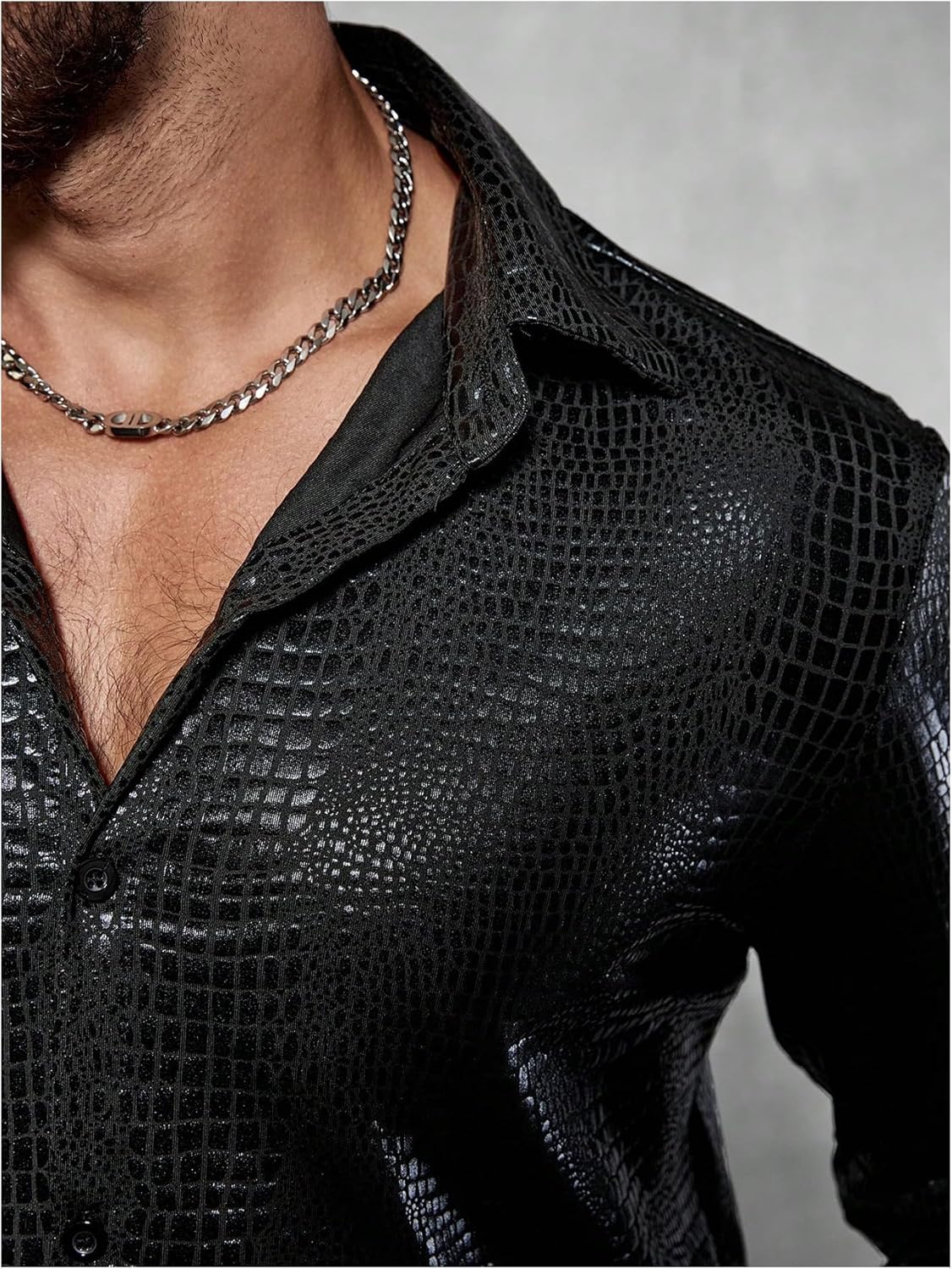 OYOANGLE Men's PU Leather Button Down Shirts Long Sleeve Collared Neck Party Top Clubwear - Image 4