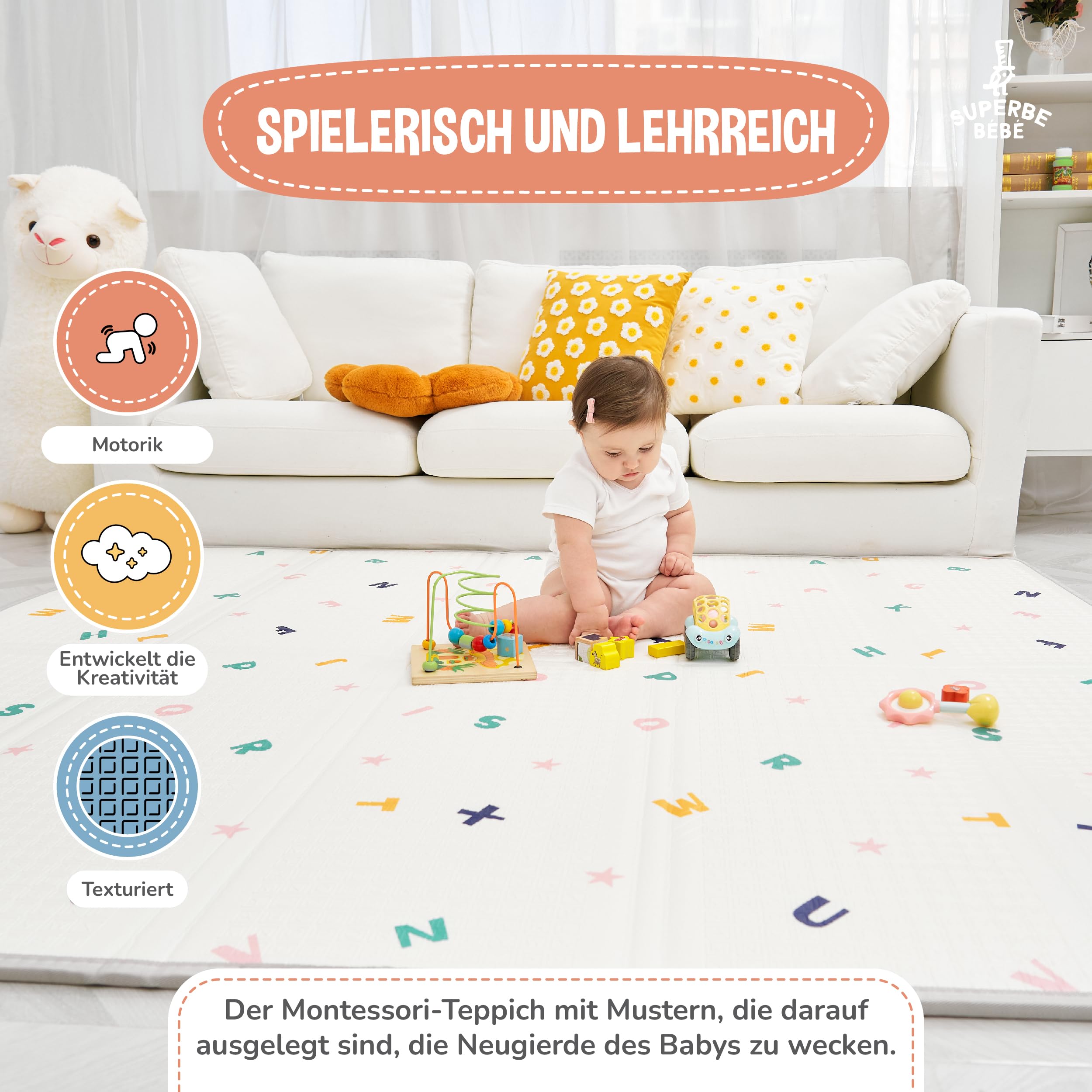 Krabbelmatte Baby Faltbar Spielmatte Kinder Spieldecke 150x180x1cm Krabbeldecke Für Baby - Babymatte Kindermatte - Schaumstoffmatte Kinderteppich- Spielteppich - Bodenmatte Kinder - Babygeschenk