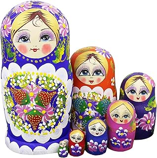 WinterwormÂ® Set of 7 Berries and Flowers Patterns Wooden Nesting Dolls Matryoshka Russian Doll