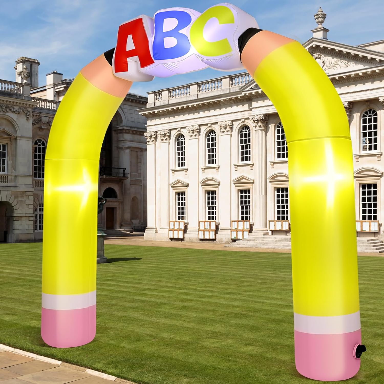 Soulchen 6.89ft Return School Inflatables Balloon Arch Kindergarten Elementary Inflatable Arch Colorful Abc Pencil Decor with LED for First Day of School Graduation Party Lawn Photo Prop Decorations