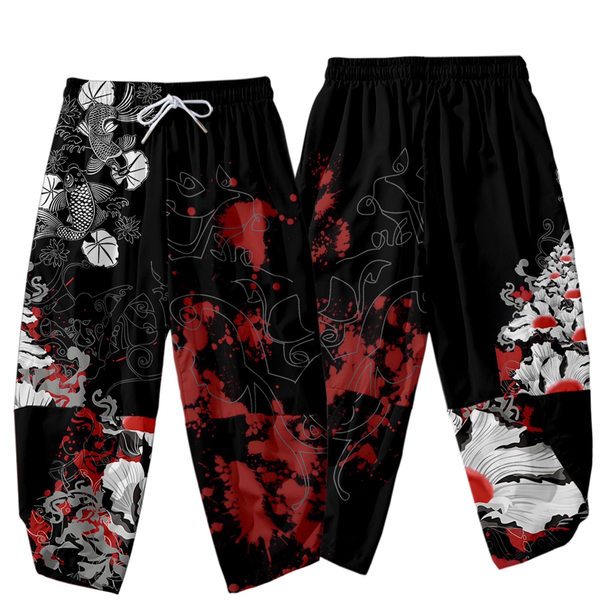Doslavida - Set cardigan kimono giapponese da uomo, stile cinese, stampato, giacca e pantaloni, aperto sul davanti, a sette maniche