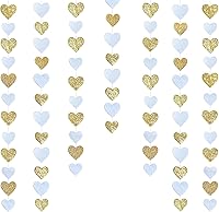 Vista 22 de Decoraciones para fiesta del Día de San Valentín, guirnalda colgante de papel en rosa intenso y blanco con forma de corazón, serpentina