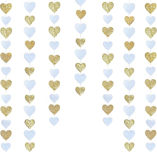 Miniatura 1 de Decoración de corazón dorado y blanco de doble cara con lentejuelas 3D para colgar en la pared, guirnalda de adorno para guardería, aula,