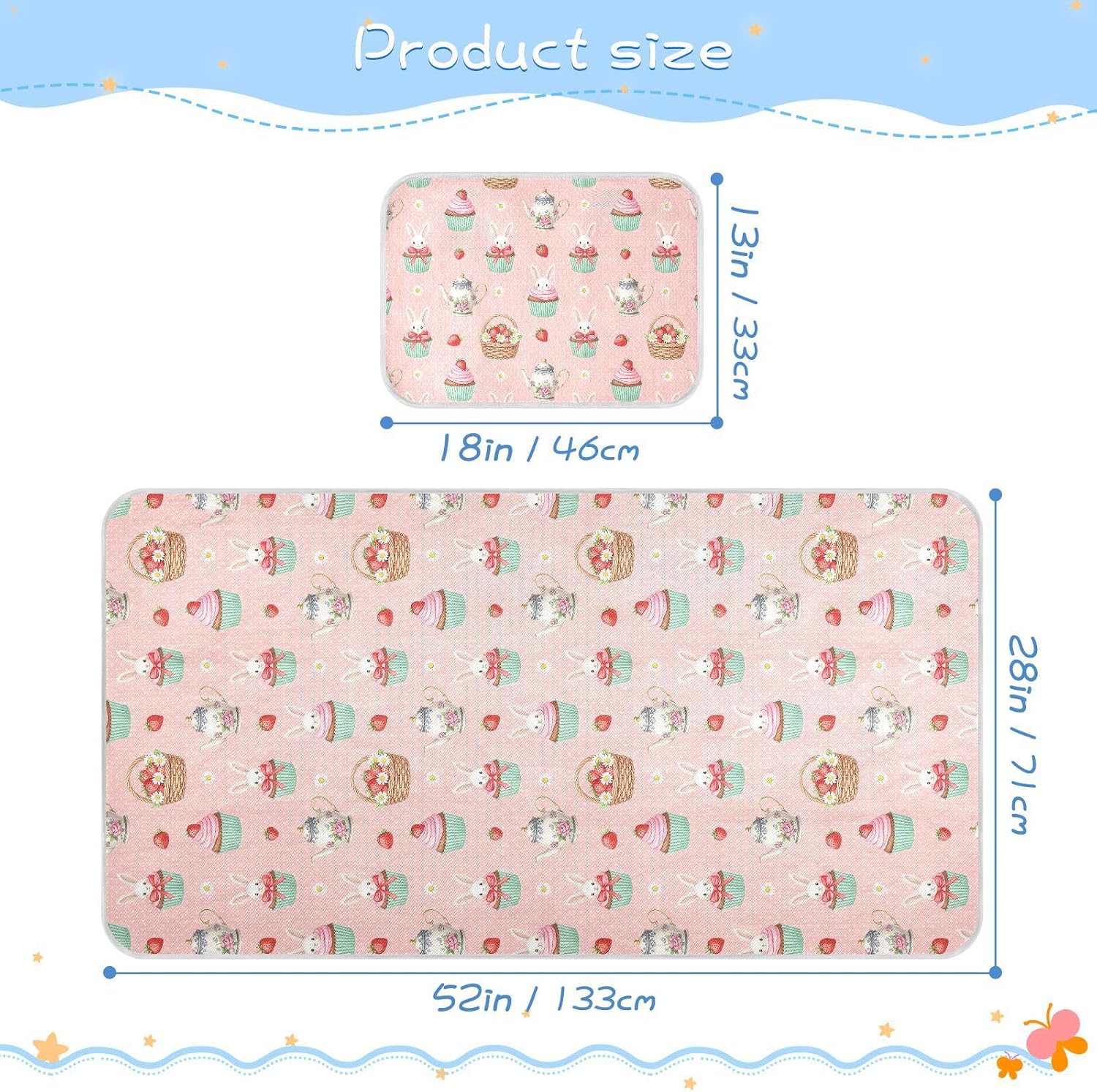 Baby Cooling Mat Rabbit Cupcake Polka Dots Ice Silk Breathable Mesh Summer Crib Mattress Pad with Pillowcase, Soft Cooling Sleeping Surface for Infant & Toddler, 52"x28"