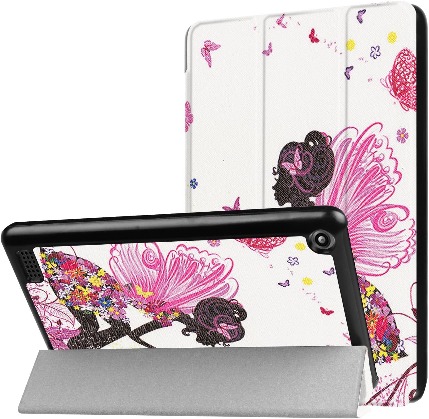 FULOZO® Amazon Fire 7" 2017 Tablet (7th Generation, 2017 Release Only) Case Cover - Premium PU Leather Stand Case (Auto Wake/Sleep Feature) for Amazon Fire 7(Elf girl)