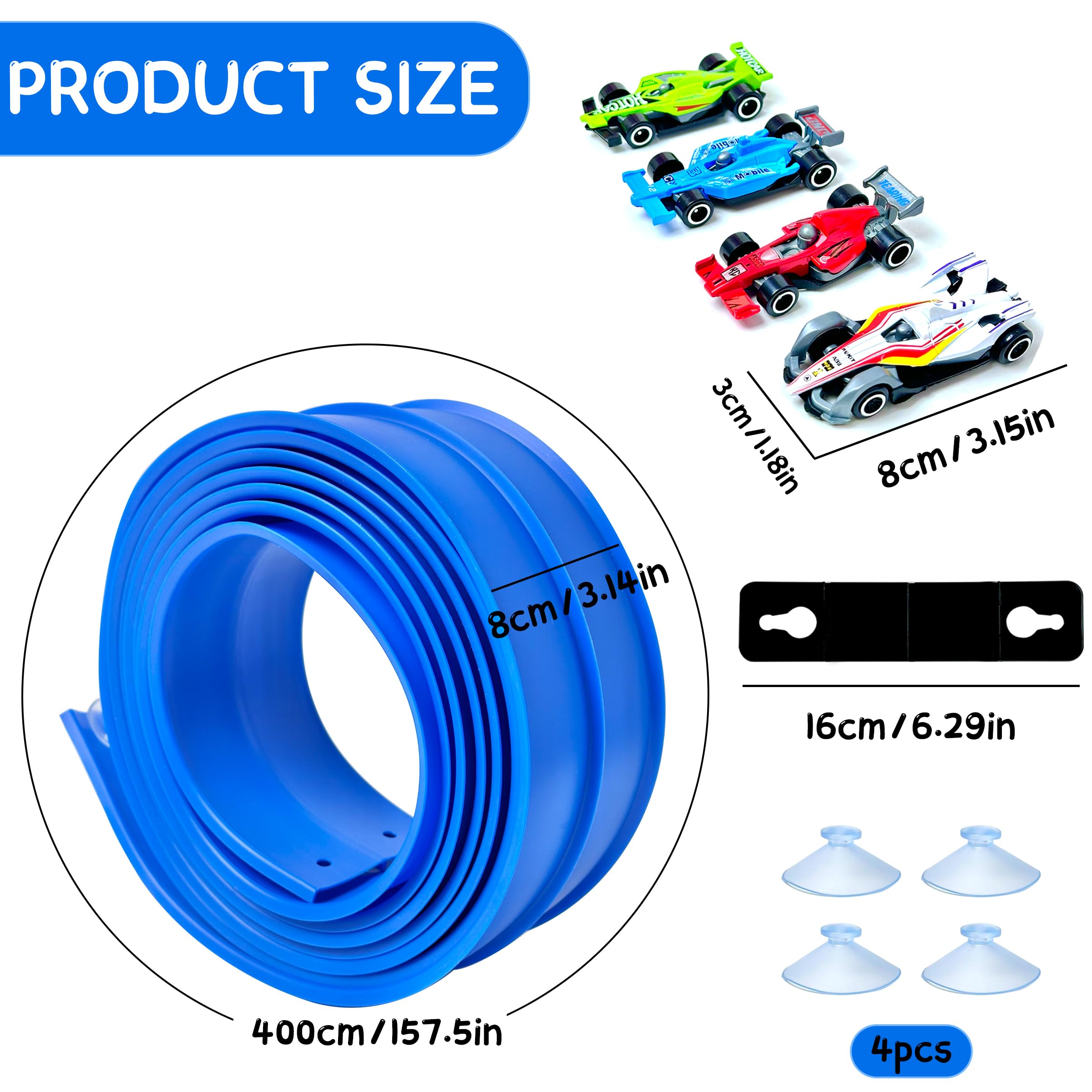 DONGTATA 4M Flexible Racing Track Set DIY Car Track with 4 Cars, Car Race Track with Suction Cups - Image 4