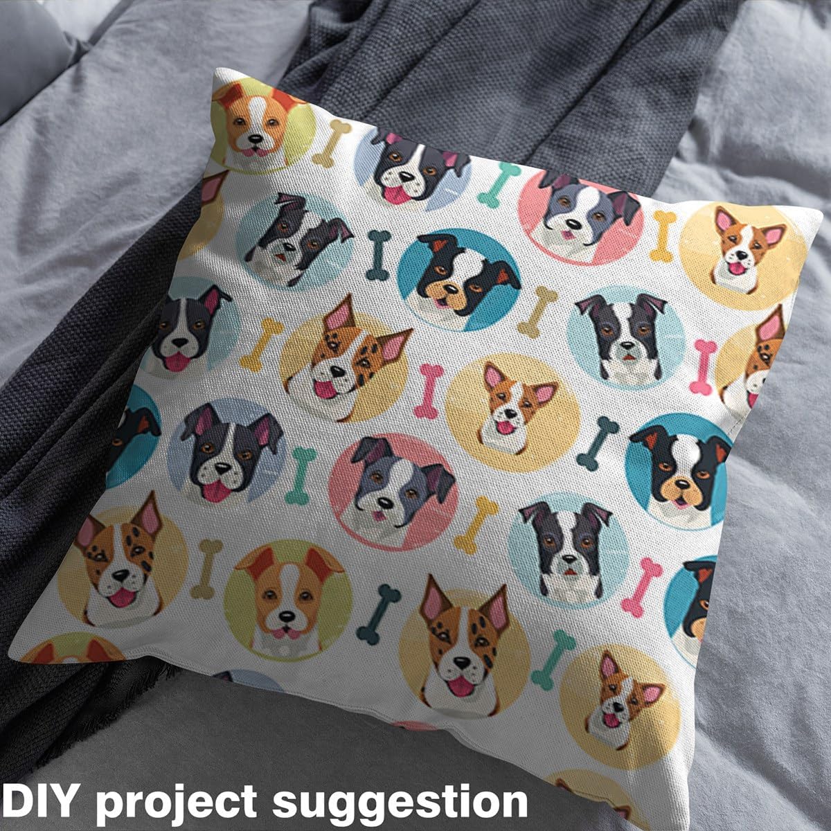 Dog Lover Upholstery Fabric by The Yard,Cute Dog Decorative Fabric,Canine Breeds Outdoor Fabric,Pet Animals Quilt Fabric,Rainbow Dog Bones Waterproof Fabric for Quilting Sewing,Colorful,2 Yards