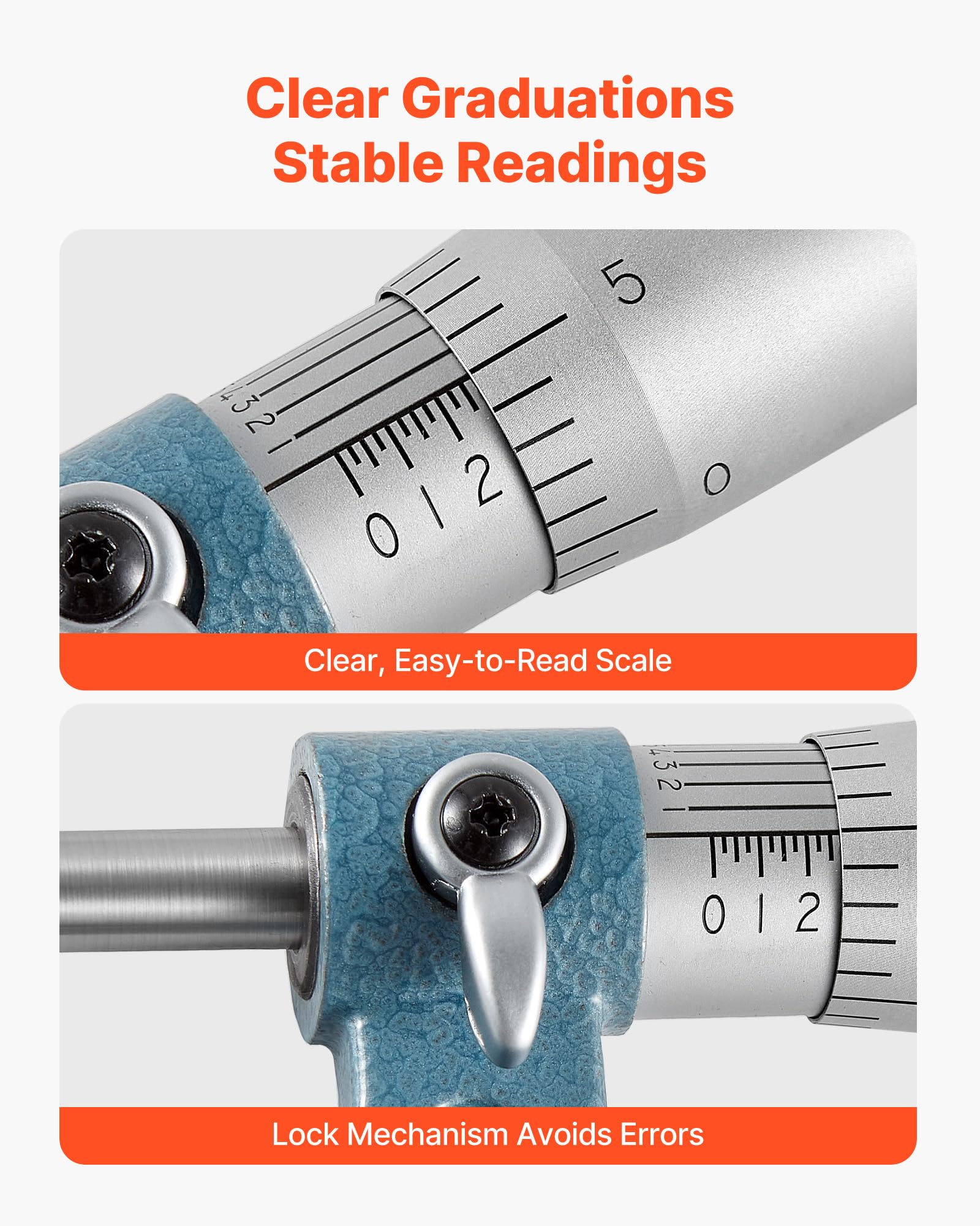 VEVOR Bügelmessschraube 4-tlg. Set, Mikrometer mit einer Messgenauigkeit von 0,0001/0,0002 Zoll, Messschraube für Metallbearbeitung & Maschinenbau mit Koffer, 0-1/1-2/2-3/3-4 Zoll