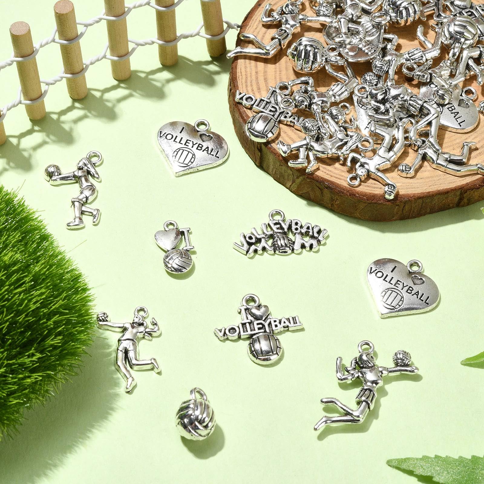 UR URLIFEHALL 80 Pcs 8 Styles Sport Theme Tibetan Silver Volleyball Charms Sport Ball Charms for Necklace Bracelet Jewellery Crafts - Image 4