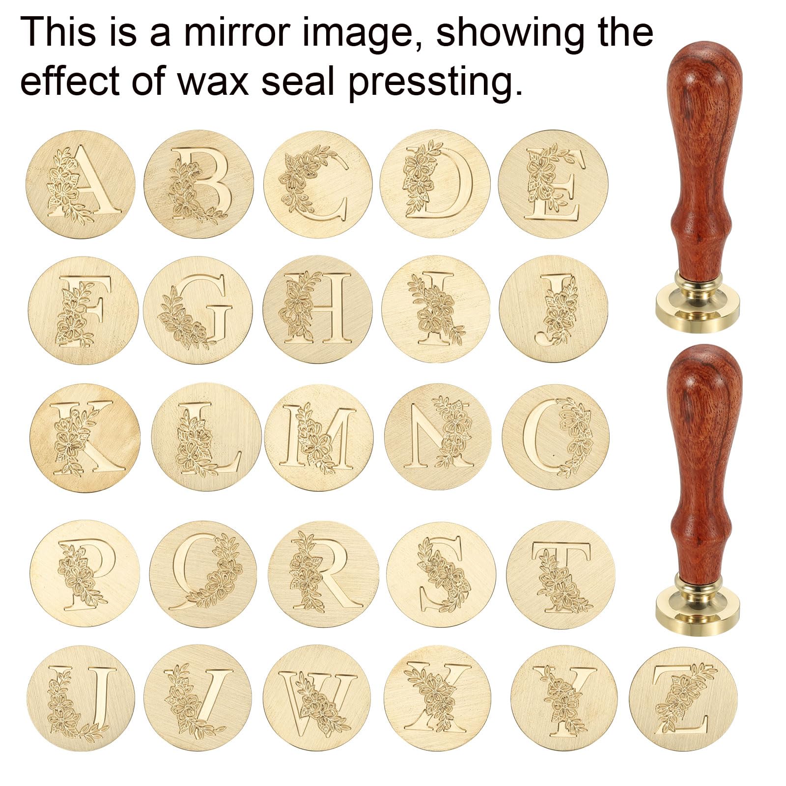 PATIKIL Kit di timbri per ceralacca con 26 lettere dalla A alla Z, stile vintage, con 2 manici in legno, confezione regalo per inviti di nozze, feste, confezioni regalo, biglietti con buste, stile 1