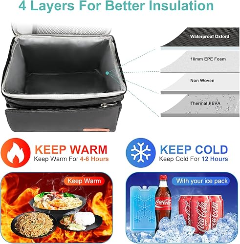 Miniatura 3 de Havatree Bolsa de almuerzo para adultos, negro, unisex, soporte para comidas, tela Oxford