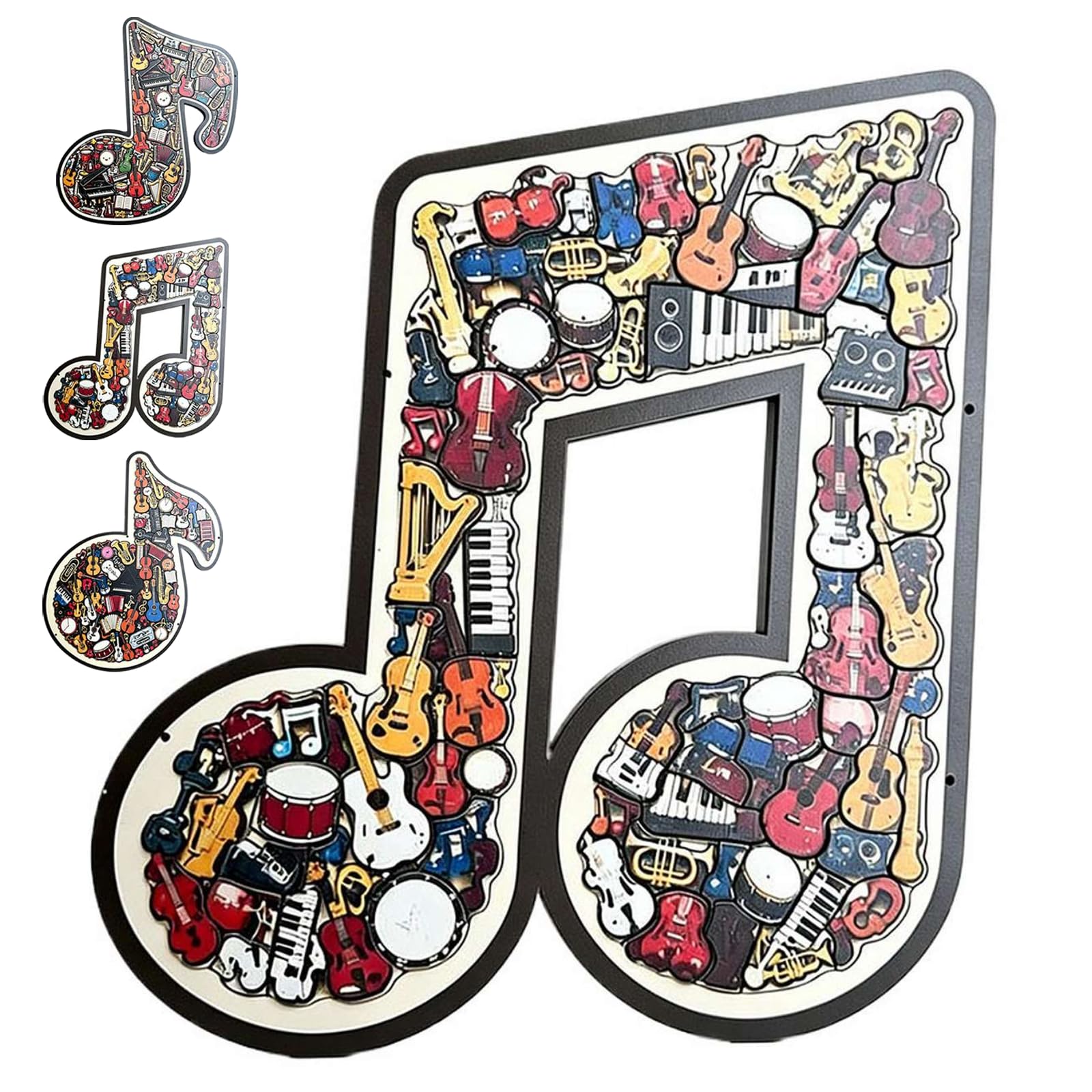 Musical Note Instrument Jigsaw Puzzle Ornament, 3D Wooden Music Note Puzzle Creative Decor for Music Lovers, Retro Instrument-Shaped Puzzles Pieces with Stand for Desk Shelf Display (Style C)